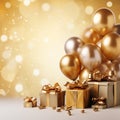 New year celebration background in gold colour with glitter and light, Blank space, generatedAI Royalty Free Stock Photo